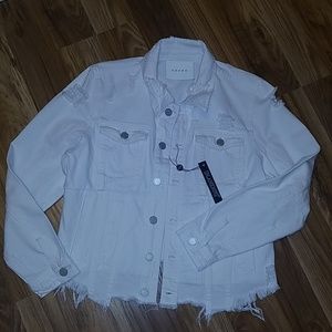 BlankNyc Distressed white denim jacket